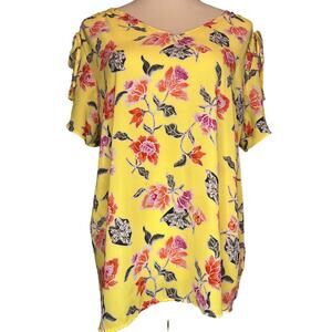 Cynthia Rowley- Yellow floral shirt- size Large
